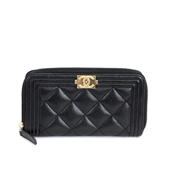 Chanel Boy Round Fastener Compact Wallet Soft Caviar Black - Picture 1 of 6